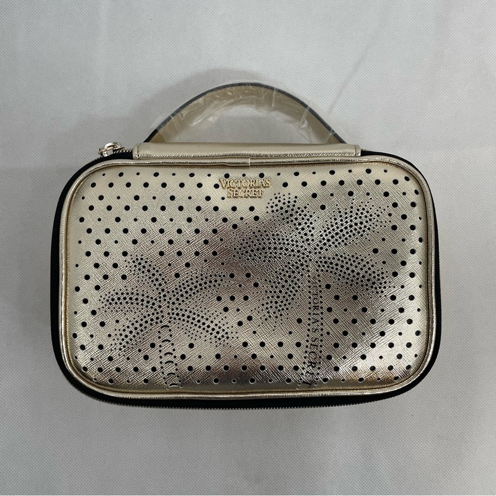New VICTORIA'S SECRET GOLD LASER CUT PALM TREE BEAUTY BAG MAKEUP COSMETIC CASE - Picture 1 of 8